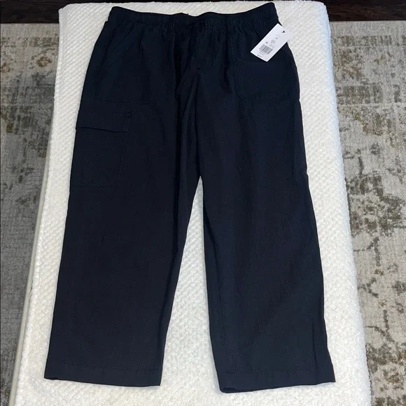 Kim Rogers Pants 100% Cotton Drawstring Waist Black Relaxed Casual Medium NWT - Picture 2 of 11